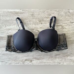 Torrid Bra Balconette Black Tan Lace Padded Multi Way Womens 46C